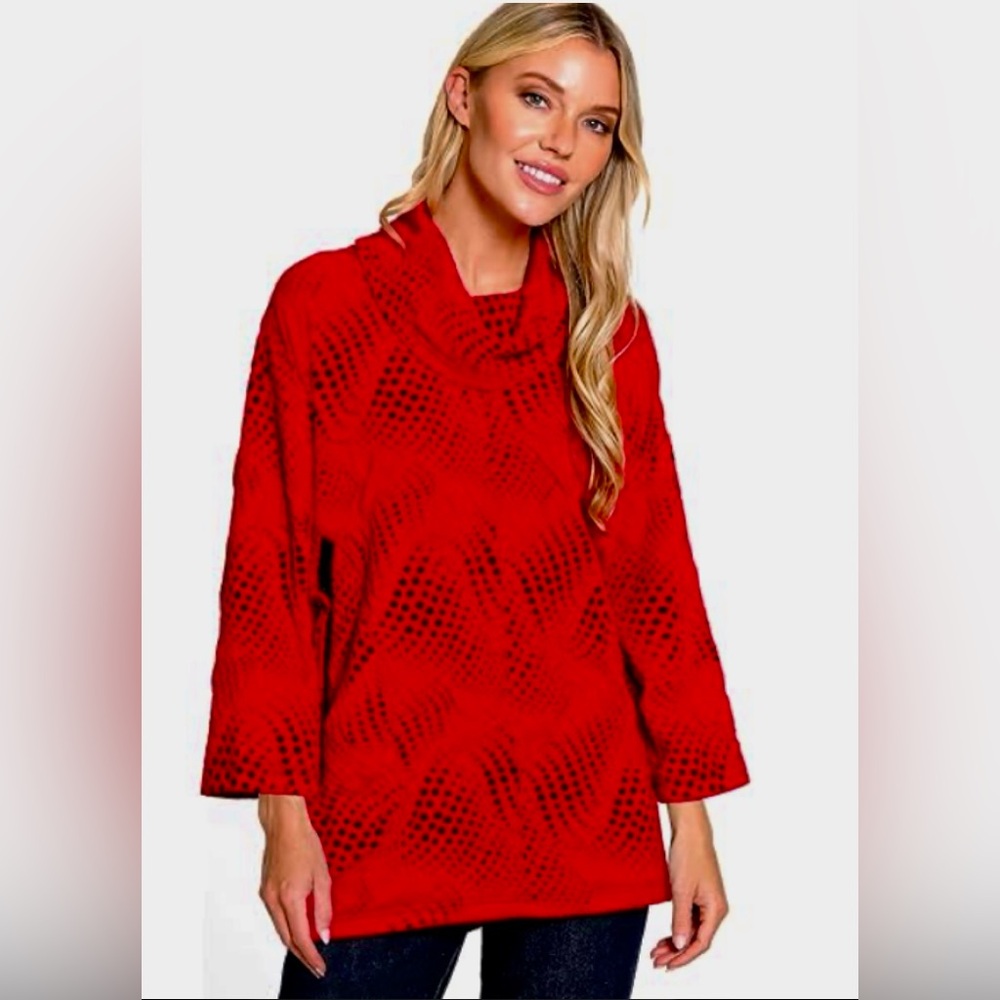 Ali Miles Artsy Autumn Red Relaxed Fit Tunic Festival Casual Event Textured LG